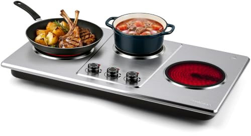 CUSIMAX Electric Hob, Hot Plates for Cooking, 2700W Infrared Triple Burner | with Temperature Control, Table Top Cooking Electric Stove, 3 Zone Ceramic Hob, Overheat Protection, Stainless Steel