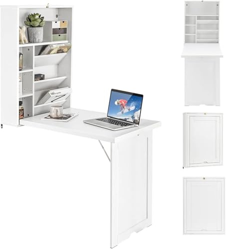 FANTASK Wandklapptisch mit Stauraum, klappbarer Wandtisch platzsparend mit Ablagefächern, Wand-Schreibtisch & Esstisch für Esszimmer, Wohnzimmer & Küche