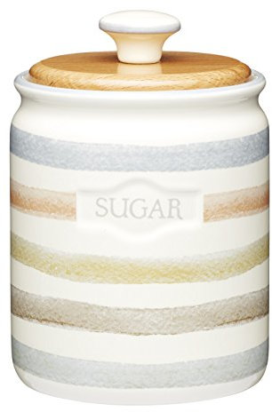 KitchenCraft Classic Collection Striped Ceramic Sugar Container, 800 ml (28 fl oz) - Cream