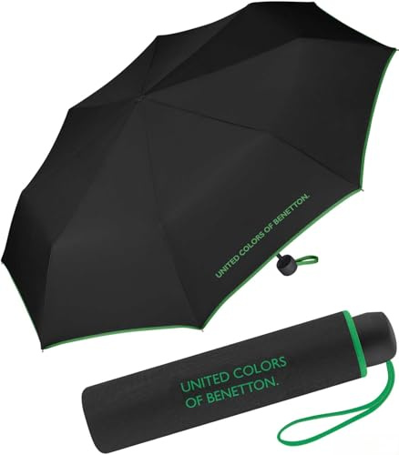United Colors of Benetton Mini-Regenschirm für Damen, 8 Speichen, 95 cm Durchmesser, Schwarz (Schwarz) -