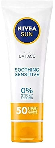 Nivea Sun UV Face Sensitive Calmante UVA/UVB, 0% pegajosa sensación de piel protección solar SPF50+, 50 ml
