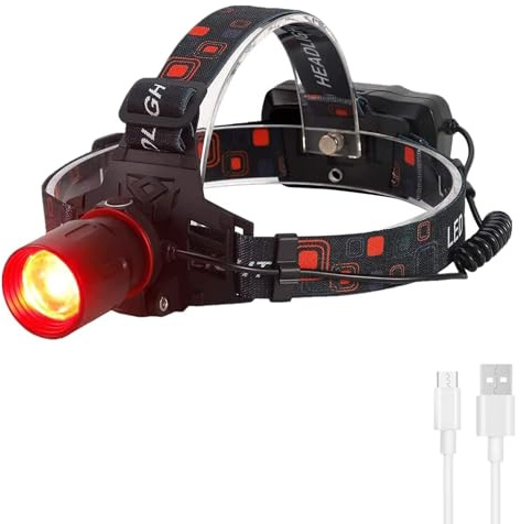 BESTSUN Pannlampa med rött ljus uppladdningsbar ultraljust zoombar LED-strålkastare för astronomi nattvision camping