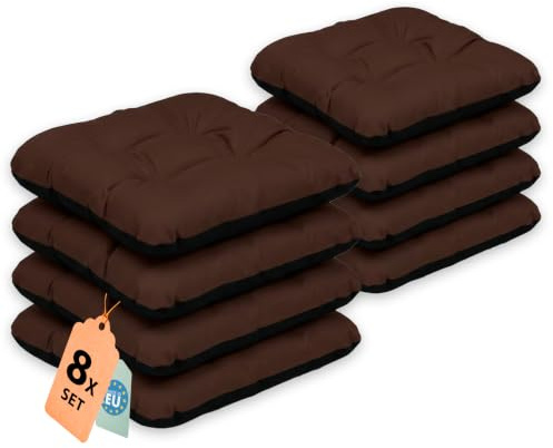Outdoor Sitzkissen Stuhlkissen - 8er Set - 45 x 45 cm - Made in EU, Wasserdichtes & UV-beständig Gartenkissen - Stuhlauflage Stuhlpolster für Balkonstühle - Braun