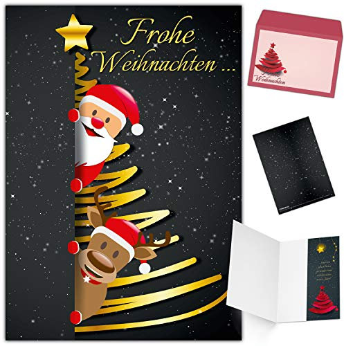 Weihnachtskarten mit Umschlag (15er Set) SANTA & RENTIER - edle Klappkarten ideal privat und geschäftlich - Frohe Weihnachten Karten von BREITENWERK