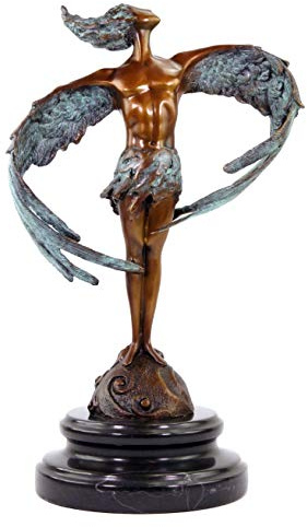 Kunst & Ambiente - Moderne Bronzeskulptur - Ikarus´20 - signiert Martin Klein - Abstrakte Engelsfigur - Männerakt - Grün/Kupfer - 27 cm hoch - Moderne Statuen online kaufen - 100% Bronze