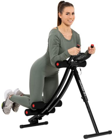 Hop-Sport Rückentrainer & Bauchtrainer Klappbar, 4-stufige Höhenverstellung, Boarddisplay, Fitnessgeräte für Zuhause, Trainingsgerät für Bauch Beine Po, 110 kg Max. Belastbarkeit