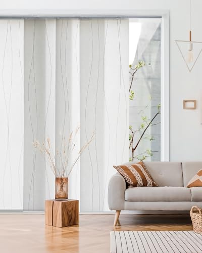 GoDear Design Adjustable Sliding Panel Track Blinds, White Vertical Blinds, Extendable Track from 45.8 to 86 W, Trimmable Panel Curtains up to 96, Light Filtering, Catch Me