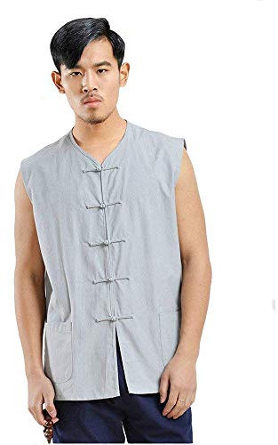 G-LIKE Kampfsport Training Herren Weste – Traditionelle Chinesische Kampfkunst Kung Fu Tai Chi Wushu Qigong Trainingskleidung Uniform Klassischer Tang-Stil Sommer Freizeitkleidung Sporthemd (Grau, S)