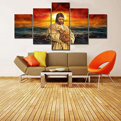 5 Stück Drucke Auf Leinwand Gedruckt Malerei Wohnzimmer Wand Kunst Leinwand Jesus Christus Ist Barmherzig Poster Bild XXL Wohnzimmer Wohnkultur Kreatives Geschenk (Gerahmt)