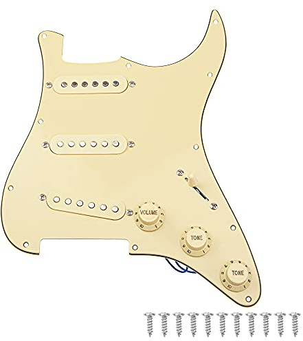 1Pcs Yootones 3Ply Electric Guitar Loaded Prewired Pickguard Pickups Replacement Compatible with Fender Squier Strat Electric Guitar(Yellow)