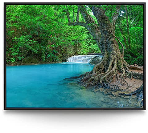 BilderKing Wandbild Wasserfall Fluss Thailand - 200cm x 150cm Leinwand auf 2cm Keilrahmen mit Schattenfugenrahmen schwarz