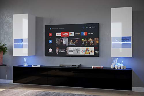 Furnitech Wohnwand Wohnzimmer - Wohnzimmer Möbel mit LED Weiß - Hängend Wohnwand Modern - Wohnzimmer Schrankwand mit Regale und TV Schrank (Sezana AN21-18WB-HG4 1A)