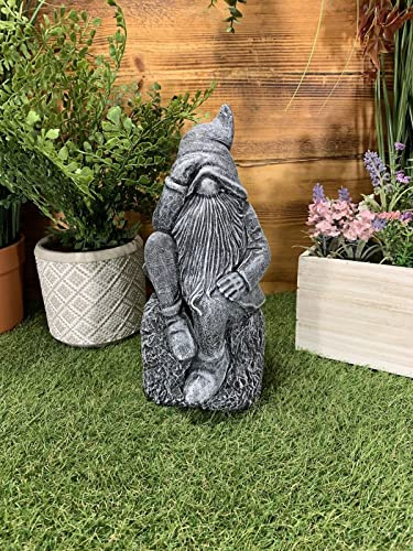 STONE GARDEN DETAILED THINKING PIXIE GNOME FAIRY BEARD HAT STATUE ORNAMENT GIFT