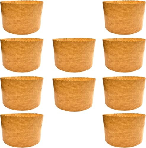 Panettone Lot de 10 Moules à Panettone Haut 1 kg | Moules Professionnel en Papier Naturel de Pure Cellulose à Haute Densité, Formes de Cuisson pour Panettone, Résistant à la Chaleur 200 °C