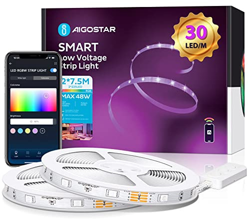 Aigostar LED Strip Alexa 15 m, RGB LED Streifen with 28-Button IR Fernbedienung, Compatible with Alexa/Google Home,Musik Sync, LED Lichtleiste for Party/Bar/Home/Bedroom/E-Sportraum, 48 W