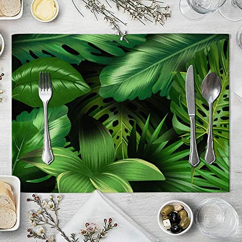 Gualiy Set di 8 Tovagliette da Colazione, Tovagliette Sottopiatti Lavabili 42x32cm Piante Tema Verde Fogliame Modello Tovagliette per Tavolini