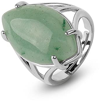 LCDIUDIU Anneau, Pierre D'Aventurine Verte Naturelle en Forme d'olive Incrustée d'argent Réglable Ouvert Anneau De Queue D'Articulation Doigt Joint Bague Bijoux pour Femmes Dame Filles Mariage Cad