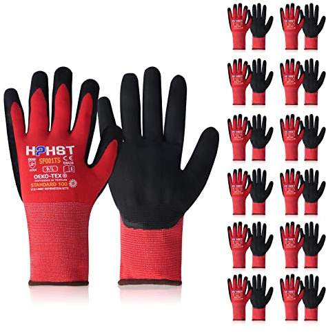 HPHST Arbeitshandschuhe SF001TS Handschuhe Montagehandschuhe für Damen und Herren Gloves Ergonomisches Design Smart Touch 12 Paar (Large, Rot)