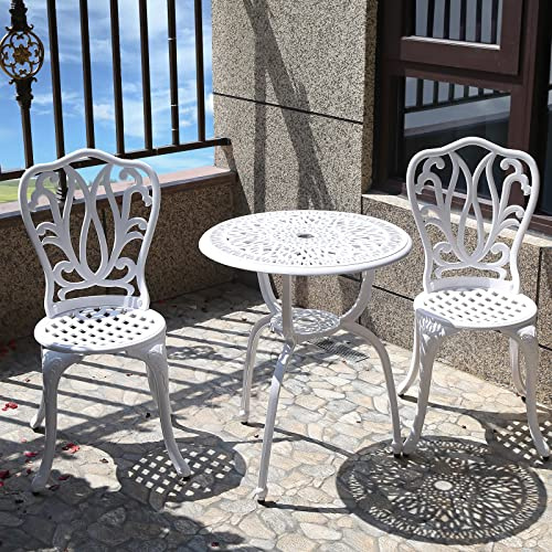3-teiliges Bistro-Set, Outdoor-Terrassen-Set, rostfreier Aluminiumguss, Bistrotisch-Set für Park, Hof, Veranda, Möbel (neues Weiß)