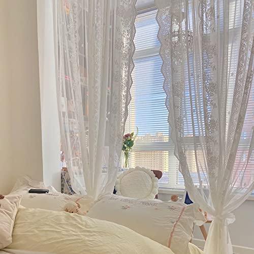 V3VOGUE Weiß Spitze Gardinen Voile Vorhang Gardinenschals丨2 Stück, BxH, 140x150cm 270x230cm丨Partition, Dekorativ, Für Küchen Kurze Gardine, Wohnzimmer Schlafzimmer Fenster Tüllvorhänge