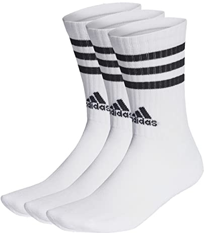 adidas Mixte 3-Stripes Cushioned Crew Socks 3 Pairs, White / Black, 4.5-6