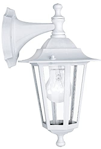 Matt White & Clear Glass Panel Outdoor Vintage Down Lantern Wall Light | IP44 Exterior Rated | 35cm Height | 1 x ES E27 Lamp Bulb Required | Aluminium | Garden - Patio - Driveway | UK Approved