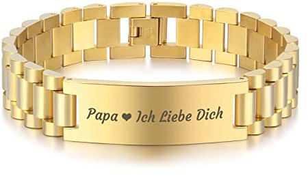 Edelstahl Armband Herren, Gold Armband Herren Erkennungsmarke mit Gravur Papa Ich Liebe Dich Stilvolle Geschenke Zum Vatertag