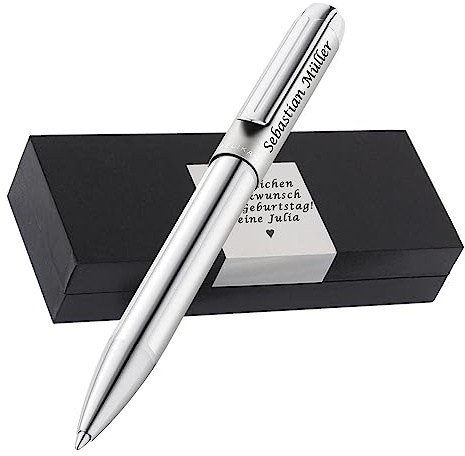 Pelikan Kugelschreiber Pura® K40 Silber mit Wunscgravur | Geschenkbox personalisiert | Hochwertig eloxiertes Aluminium-Gehäuse | Geschenk zum Geburstaf | Abschluss PS274