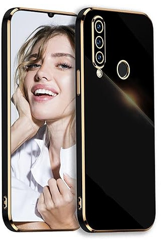 POUHYE Handyhülle für Huawei P30 Lite Hülle Original, Mädchen Galvanisierte Kameraschutz Weich TPU Silikon Schutzhülle Ultra Dünn Case Stoßfeste Hülle für Huawei P30 Lite Schwarz