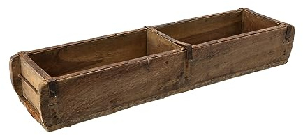 Spetebo Ziegelform Holzkiste mit Metall Beschlägen - groß / 60 x 15 cm - Vintage Dekoschale im Used Look - Allzweck Box Tisch Deko Schale aus altem recyceltem Holz used look Ziegel Kiste