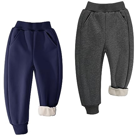 BIG ELEPHANT Fleecefodrade joggingbyxor för pojkar och flickor, sportiga joggingbyxor av mjuk bomull för ungdomar, aktiva basbyxor för barn med fickor, Mörkgrå/marinblå, 6-7 år