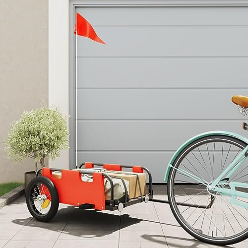 Festnight Fahrradanhänger Orange Fahrrad-Transportanhänger Fahrradanhänger Lastenanhänger Radanhänger Oxford-Gewebe und Eisen Lastenanhänger Fahrrad Groß 45kg Für Transport