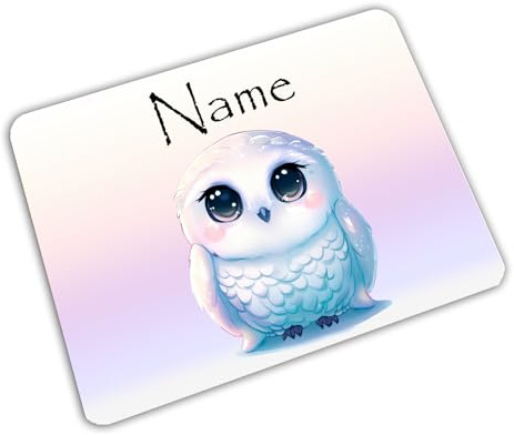 Vesperbrettchen personalisiert mit Name, Schneeeule | Frühstücksbrettchen, Brotzeitbrettchen, Schneidebrettchen, mit Motiv, für Kinder