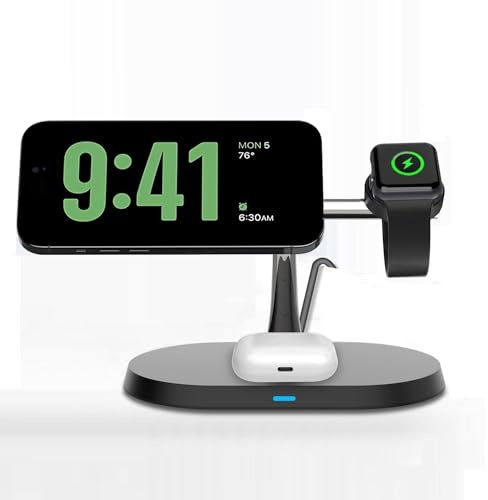 Chargeur Induction, Station de Chargeur sans Fil 3 en 1 Magnétique Charge Rapide Compatible avec iPhone 17 16 15 14 13 12 Pro Max/Plus, Apple Watch 11/Ultra/10/9/8/7/6/5/4/3,AirPods 4/3/Pro,Noir