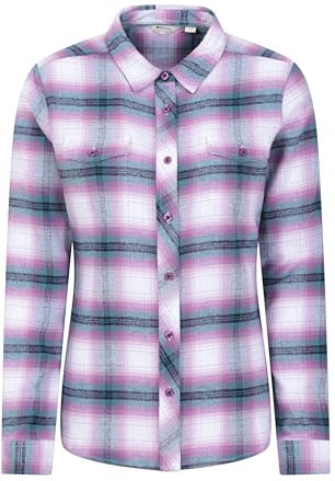Mountain Warehouse Willow Brushed Flannel Ls Womens Shirt - Lightweight, Soft Lining with Extra Warmth & Comfort - Easy to Pack & Easy Care - Great for Travelling Grey Women's Size 10