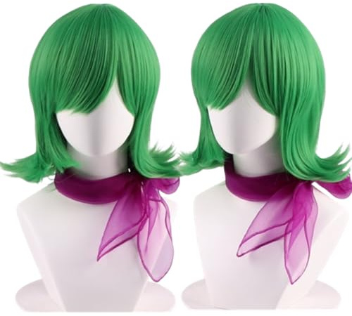 NiceLisa Disgust Ekel Kurze Schulter Länge Wellige Grüne Perücke mit Fransen Bangs Frauen Anime Inside Emotion Cosplay Kostüm Perücke
