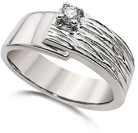 925 Sterling Silber Bandring mit Zirkonia | Rhodinierter Verlobungsring mit Wellenstruktur | Premium Breiter Statement Ring (56)