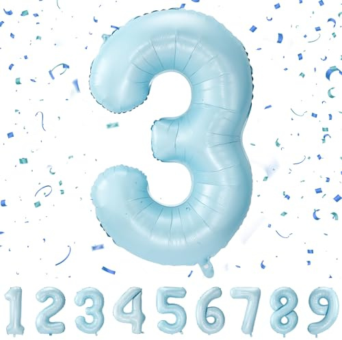 balloon Geburtstag zahlen Blau luftballon 3 jahre | Folienballon 3 - Folienballon in 40Geburtstagsdeko - Ballon Zahl Deko Geburtstag - fliegt mit Helium