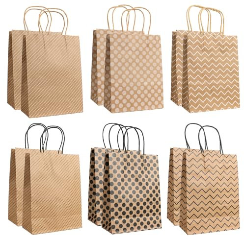 12 Stück Papiertüten mit Henkel,Papiertragetaschen Braun Geschenktüten Klein Kraftpapiertüten für Geburtstag Hochzeit Party Einkaufen Weihnachten Valentinstag（22 * 16 * 8cm/8.7 * 6.3 * 3.2in）