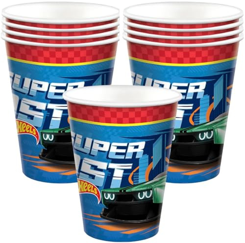 Amscan Multicolor Hot Wheels Cups (9 oz) Pack of 8 - Durable & Reusable Themed Cups, Perfect for Kids' Parties