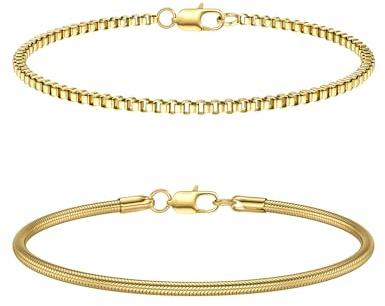 CASSIECA 2Pcs Armband für Herren Edelstahl Armband Herren Armband Herren Silber Stackable Kette Armband Herren Jungen Silber Gold Schmuck Herren 19/21CM Geschenke für Männer Papa Ehemann Sohn