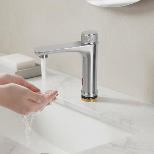 Infrarot-Sensor-Wasserhahn aus 304 Edelstahl Automatisch Badarmatur berührungsloser Waschtischarmatur für Badarmatur (Silber)