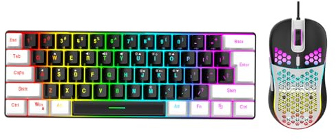 Combo Tastiera e Mouse da Gioco Cablati RGB, Tastiera da Gioco USB Cablata a 61 Tasti con Mouse, Tastiera Meccanica Illuminata per PC, Laptop (Cornice bianca centrale nera)