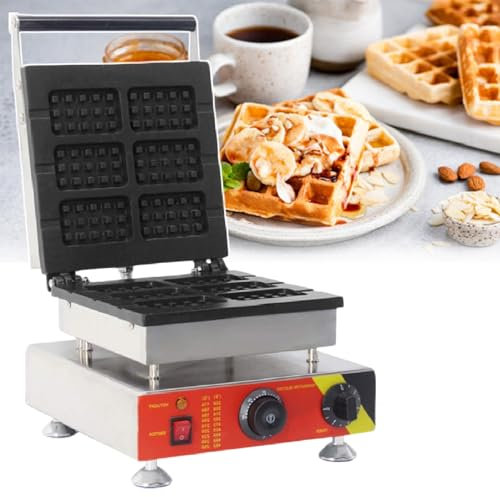 Square Waffle Maker, 6 Grids 1650W 1750W Electric Waffle Iron Stainless Steel Industrial Belgian Waffle Maker, Nonstick Waffle Machine,110V
