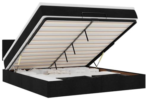 vidaXL Ottoman-Bett mit Matratze Schwarz 160x200 cm Stoff, Bettrahmen, Bettgestell mit Stauraum, Polsterbett, Bettgestell, Bettrahmen mit Stauraum