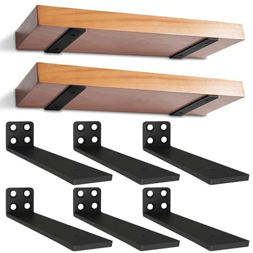 6 Stück Schwebende Regalhalterungen, Schwerlast Schwimmende Regalhalterungen, Versteckte Wandregal Halterungen mit und Ankern Schrauben für Wandanbringung DIY offenes Regal (20cm,Schwarz)
