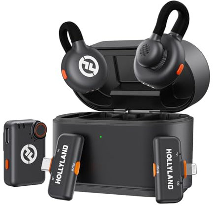 Hollyland Lark M2S Ultimate Combo (Kamera RX+Lightning RX+Type-C RX) Kabelloses Lavaliermikrofon für iPhone/Kamera/Android/PC, kompaktes Mikrofon, Titanclip, Geräuschunterdrückung, Vlog