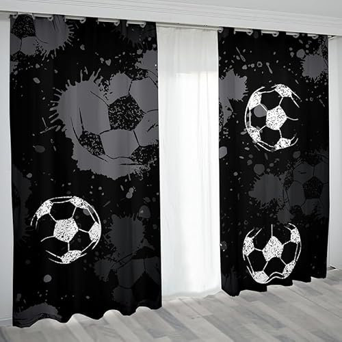 Rptidmv Vorhänge mit Ösen Fußball Vorhang Blickdicht Verdunklungsvorhänge Thermovorhang Schallschutz - Wohnzimmer Schlafzimmer Büro Deko Garten 2er Set -140 x 245 cm (B x H)