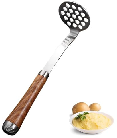 Schiacciapatate in acciaio inox con manico in legno, resistente, schiacciapatate, per uso domestico, per avocado, patate, fagioli, frutta e verdura