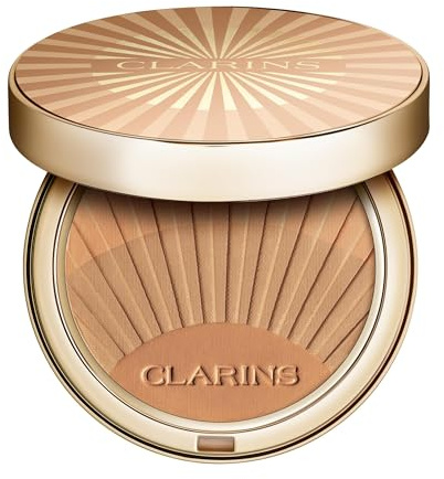 Clarins Bronzing Powder | Buildable, Luminous Matte Finish | 3-in-1 Bronzer, Contour, and Highlighter | Natural, Sun-Kissed Glow | 0.4 Ounces